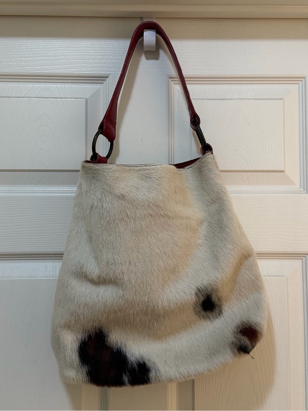 Vintage Maurizio Tauti Cowhide Hobo Bag – Burgundy Leather Trim!